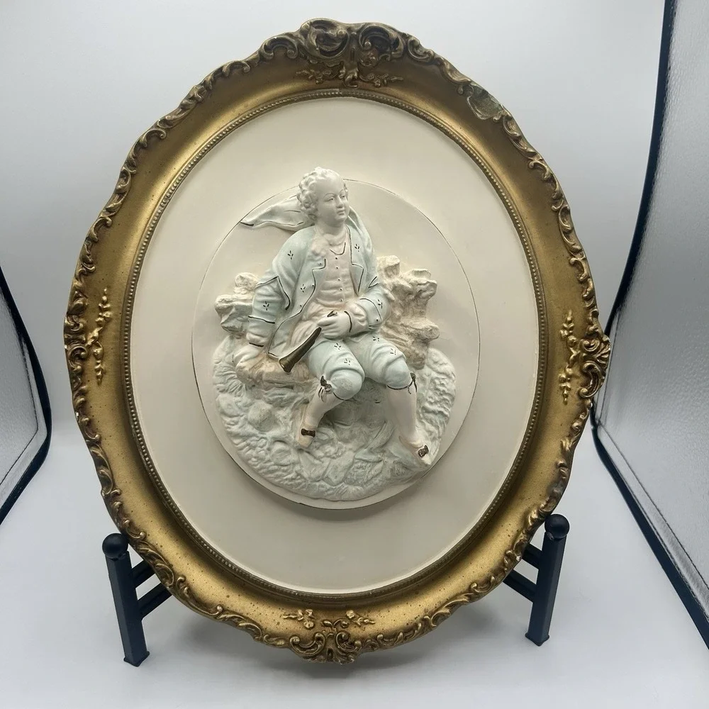 1940's ALEXANDER BACKER VICTORIAN WALL ART CHALKWARE PLAQUES